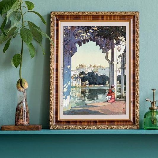 Nationcog Yoshida Hiroshi Indian Temple Print, Vintage Asian Woodblock Poster, Japandi Travel Wall Art Featuring Historic Indian Architecture (Unframed) (16x24)