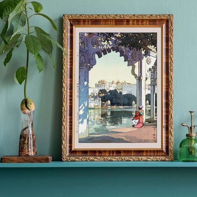 Nationcog Yoshida Hiroshi Indian Temple Print, Vintage Asian Woodblock Poster, Japandi Travel Wall Art Featuring Historic Indian Architecture (Unframed) (12x18)