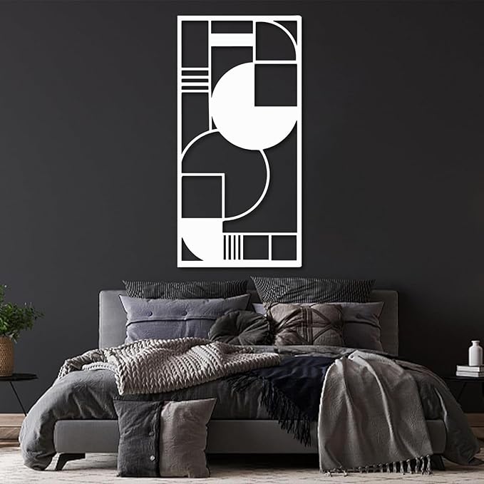 Metal Geometric Wall Art, Modern Abstract Geometric Metal Wall Hanging Decor Art for Living Room Bedroom Office Home Decor (White, 30 x 15 in | 76 x 37cm)