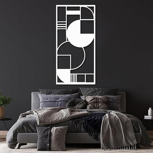 Metal Geometric Wall Art, Modern Abstract Geometric Metal Wall Hanging Decor Art for Living Room Bedroom Office Home Decor (White, 30 x 15 in | 76 x 37cm)