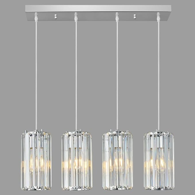 Chrome Pendant Lighting Modern Pendant Light, Mini Crystal Chandeliers,Adjustable Pendant Light Fixture for Kitchen Island Dinning Room Corridor Bedroom…(Gold 4-Light)