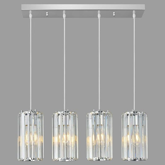 Chrome Pendant Lighting Modern Pendant Light, Mini Crystal Chandeliers,Adjustable Pendant Light Fixture for Kitchen Island Dinning Room Corridor Bedroom…(Gold 4-Light)