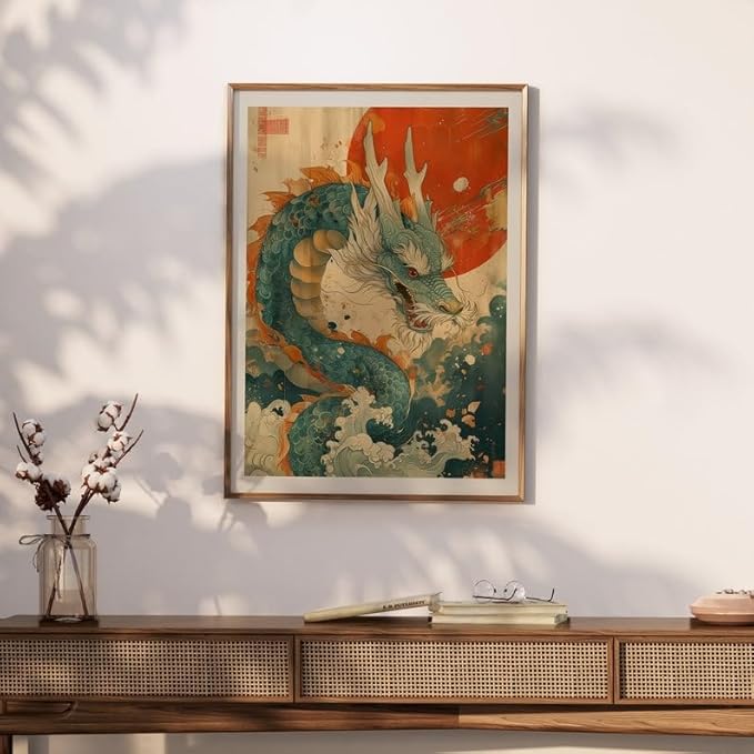 Japanese Dragon Poster, Traditional Asian Mythical Creature Wall Art Print, Zen Home Decor for Living Room, Bedroom or Office, Unique Gift for Dragon Lovers (Unframed) (11x14)