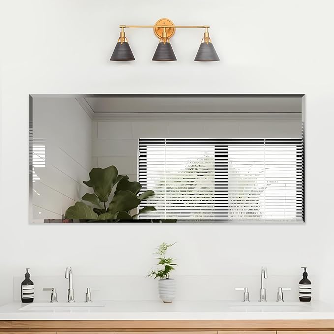 60x28 Inch Bathroom Mirror Frameless Beveled Edge Rectangle Wall Mirror Explosion Proof and Shatterproof Bathroom Vanity Mirror Wall Mounted Hang Firmly (Horizontal or Vertical)