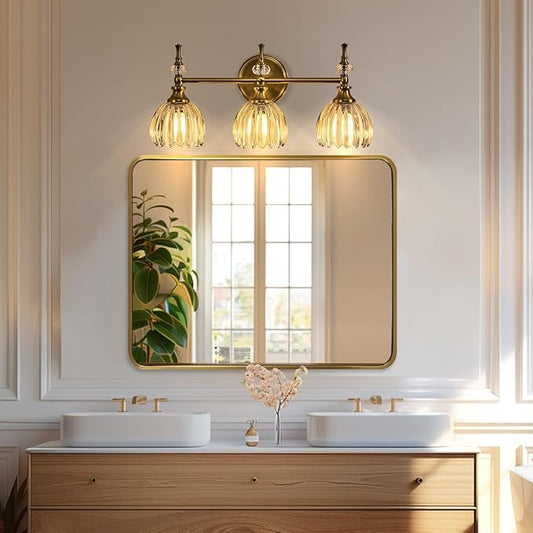 ANDY STAR 40x32 Inch Gold Bathroom Mirror, Brushed Gold Mirrors for Wall in Anti-Rust SUS304 Tube Metal Frame, Rounded Rectangle Mirrors 1’’ Deep Wall Mounted Vertically/Horizontal for Bathroom