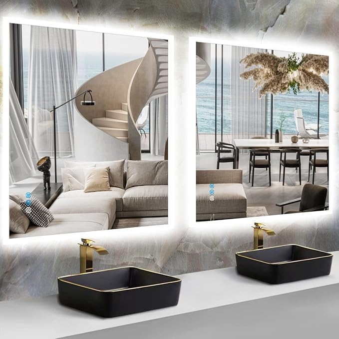 40 x 30 Inch LED Vanity Mirror with Backlits Anti-Fog 3 Color Dimmable Backlit Lighted Mirror for Bathroom Wall Horizontal Vertical Mounted 40" Frameless Smart Light up LED Bathroom Mirrors