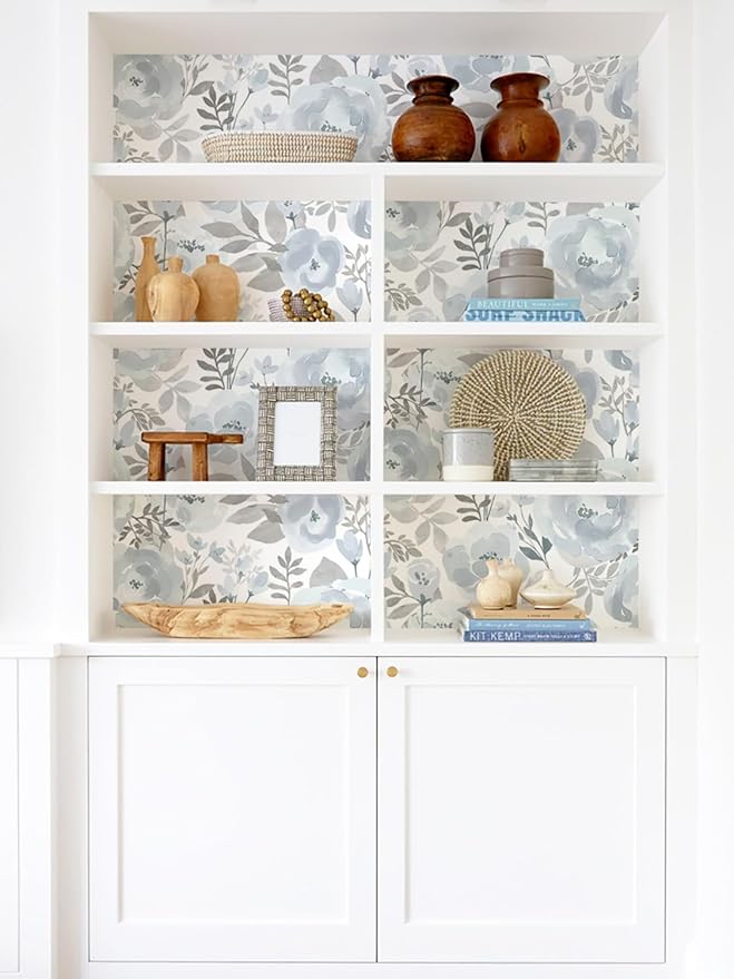 Orainege Floral Wallpaper Peel and Stick Wallpaper 17.3inx118.1in Self Adhesive Wallpaper Boho Contact Paper Removable Decorative Wall Paper for Bedroom Bathroom Shelf Liner Decor Vinyl,Blue