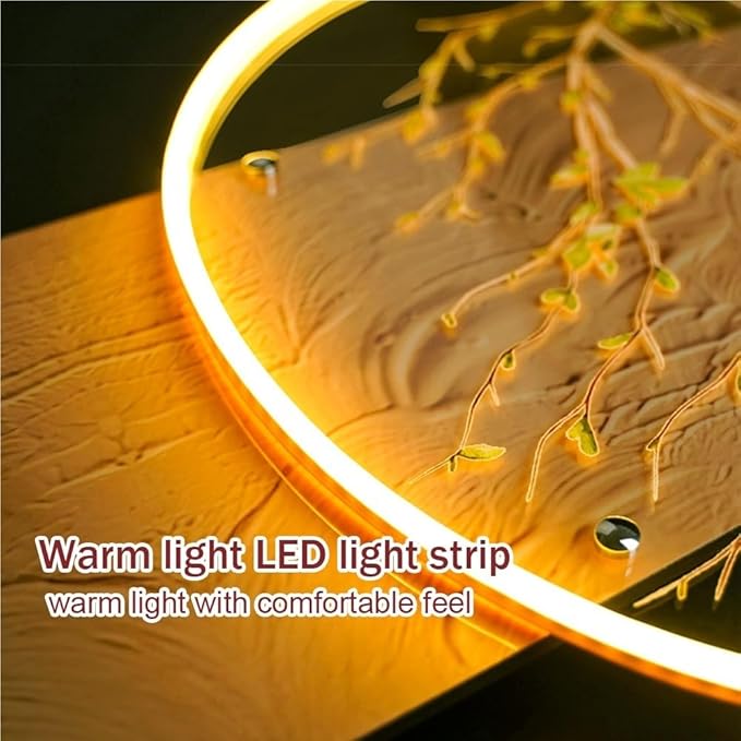 LED 3D Wall Art Decor, Landscape Wall Mural with Welcoming Pine Tree, Traditional Oriental Wall Sculpture with Light, Decorative Wall Art for Living Room(Blue,31.4in)