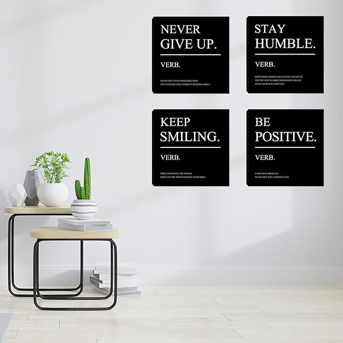 Motivational Canvas Wall Art Positive Motto Office Wall Decor Inspirational Wall Art Decor Picture for Bedroom Living Room Wall Painting Posters Picture Prints Framed - 12"x12"x4PCS