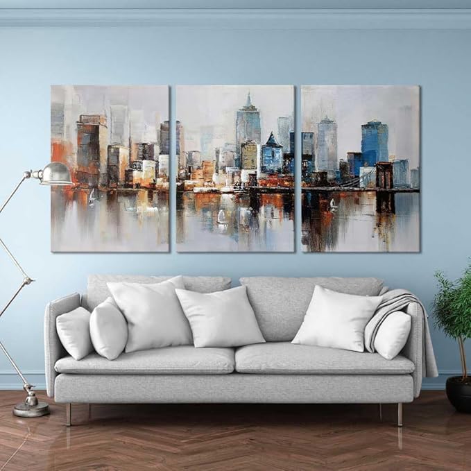 MAMAGO Abstract Canvas Wall Art 3 Pieces Modern Colorful New York Skyline Poster for Living Room Bedroom Home Office Cityscape Artwork Framed Ready to Hang-20”W x 28”Hx3pcs