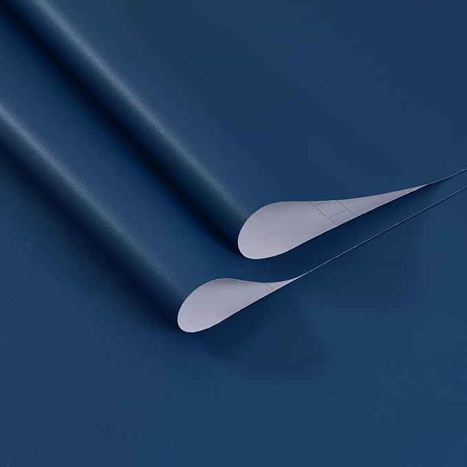 Navy Blue Peel and Stick Removable Wallpaper Thicken Vinyl Modern Matte Textured Solid Color Self-Adhesive Room Wallpaper Countertop Contact Paper for Kitchen Cabinet (24"x393" Dark Blue)