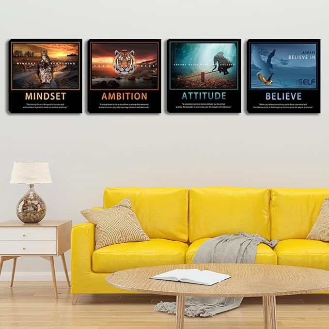 Motivational Wall Art Inspirational Canvas Poster Print Modern Inspiring Entrepreneur Quotes Animals Painting Picture Office Wall Decor Framed Artwork 4 Pieces Living Room Bedroom Workplace Decoration