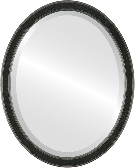 OVALCREST Oval Beveled Wall Mirror for Home Decor - Toronto Style - Black Silver - 26" x 22"