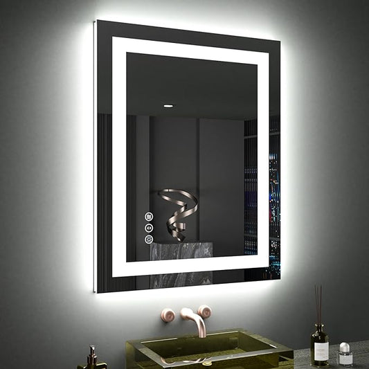 LOAAO 24"X30" LED Bathroom Mirror with Lights, Anti-Fog, Dimmable, Backlit + Front Lit, Lighted Bathroom Vanity Mirror for Wall, Memory Function, Tempered Glass, ETL Listed