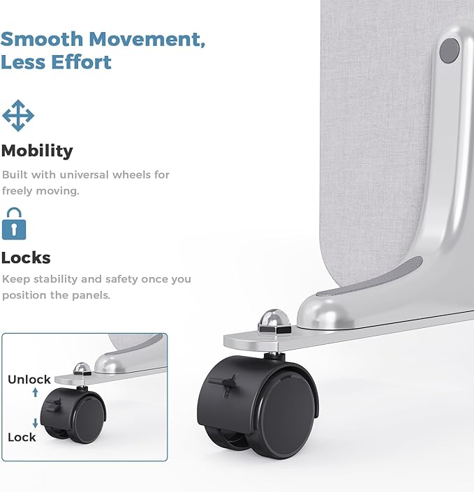 70.8" W x 63" H Freestanding Partition Room Dividers, Acoustic Panels with Wheels, 3 Soundproof Privacy Panels for Office, Reception Room, School, Hospital, Light Grey
