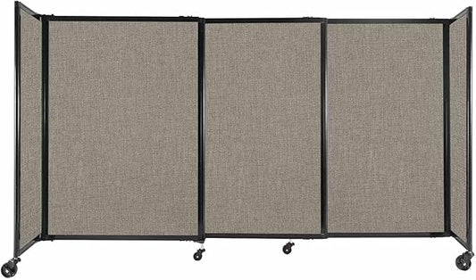 Versare Straightwall Sliding Portable Wall Partition | Freestanding Office Dividers | Locking Wheels | Temporary Room Separator | 7'2" Wide x 4' Tall Warm Pebble Fabric Panels