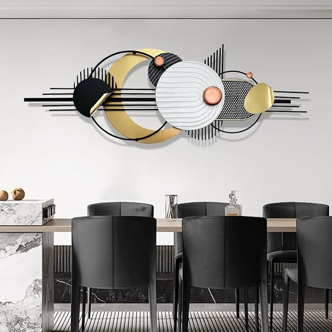Metal Wall Art, Black and White Gold Wall Sculptures, Minimalist Geometric Decor, 3D Large 59"*21” Wall Art for Living Room Bedroom Bathroom Study Modern Wall Decor, Home Hanging Wall Sculpture