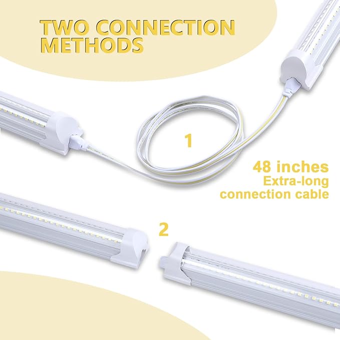 12 Pack T8 Led 4FT 60W Integrated V Shaped Shop Light,Linkable White Daylight 6000k LED Strip Lights Fixture for Garage, Indoor Tube Light for Living Room with On/Off Switch Cable Clear Cover