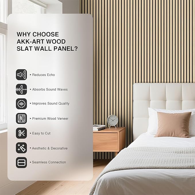 2-Pack Wood Slat Wall Panel 47.2"x23.6" (15.5 sq ft)|Soundproof and Acoustic Wall Panels for Interior Decor|Wood Panels for Wall and Ceiling for Office,Home Theater & Living Room Oak#13