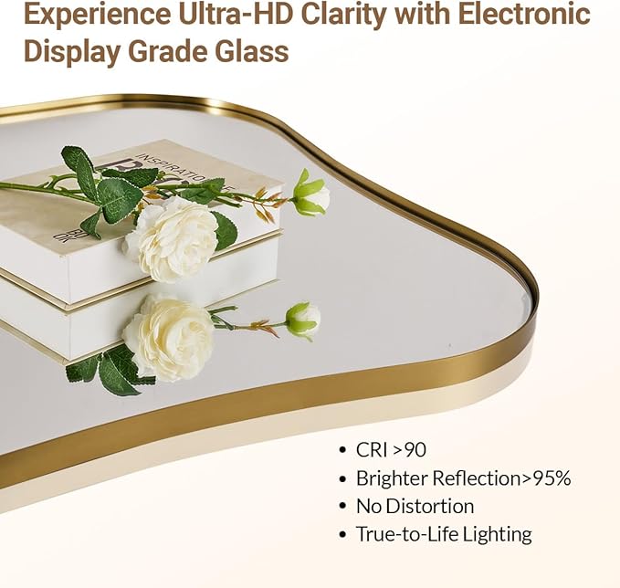 ANDY STAR Brushed Gold Square Bathroom Mirror, 30x30 Inch Contempoary Scalloped Brass Mirrors for Wall in 1 Inch Unique Concave Wavy Stainless Steel Metal Design Ideal for Home Decor Wall Mounted