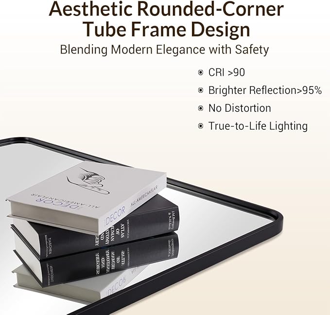 ANDY STAR Wall Mirror for Bathroom, 24x40 Inch Bathroom Vanity Mirror, Black Rounded Rectangle Mirror, Tube Iron Metal Wall-Mounted, Horizontal/Vertical