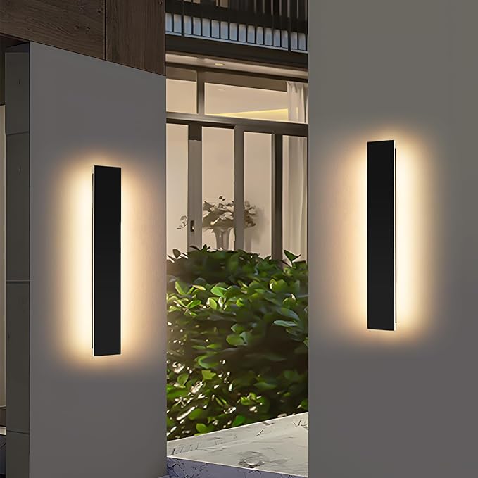 Mikeru Upgraded 2 Pack 23.6" Modern Outdoor Wall Sconce, 4.3" Wide IP65 Waterproof Exterior Light Fixtures Cover US Junction Box, 3000K/4500K/6000K 3-Color Temp LED Porch Lights for Garage, Patio