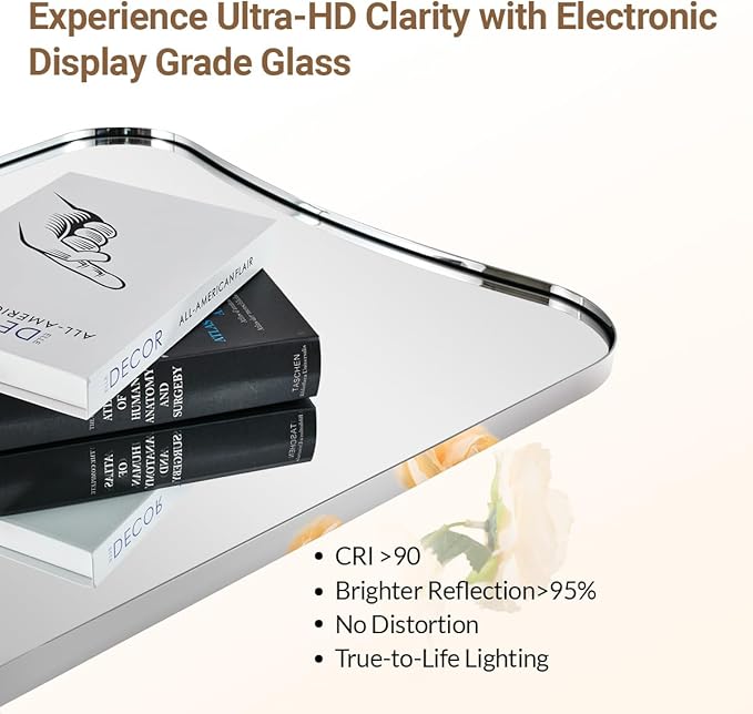 ANDY STAR Chrome Bathroom Mirror 24x36, Bathroom Mirror for Over Sink, Polished Chrome Wall Mirror with Unique Curved Design, Rust-Proof Stainless Steel 1’’ Frame