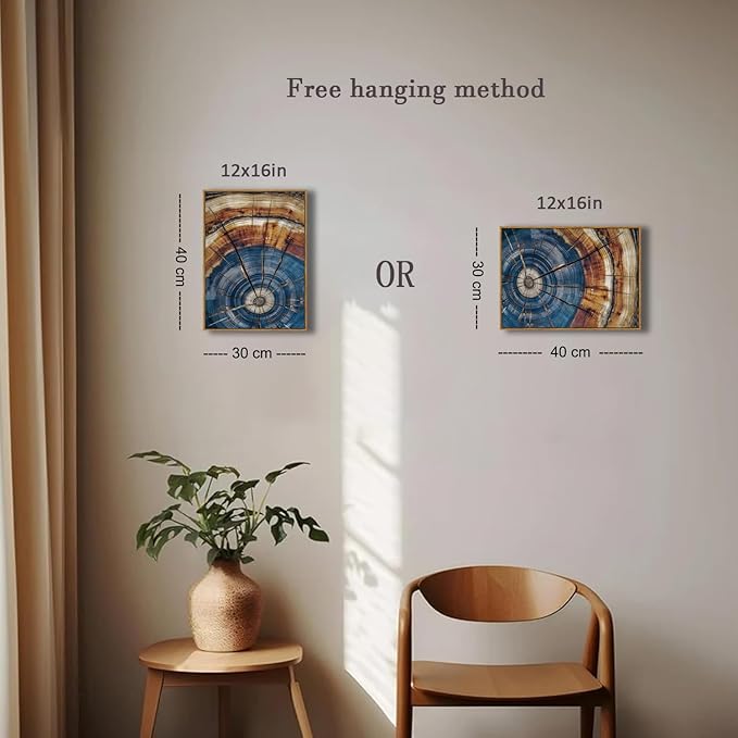 BingruiArt Framed Tree Ring Canvas Wall Art Abstract Wood Wall Decor Boho Modern Colorful Nature Painting Wood Stump Prints Pictures for Living Room Bedroom Bathroom Office 12"x16" Natural Framed(02)