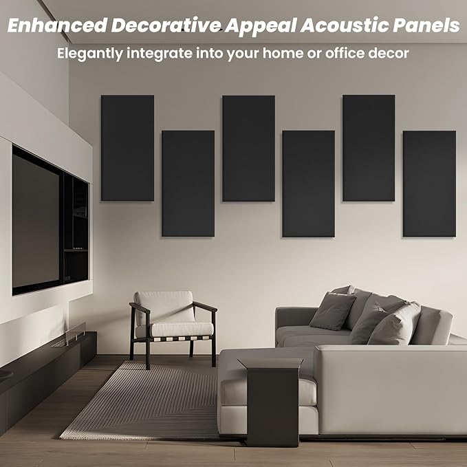 6 PCS Acoustic Panels, Large Soundproof Wall Panels, Professional Fiberglass Sound Absorbing Panels, 23.6x11.8 Inches Sound Proof Foam Panels for Walls, Studio Home Offices (Black)