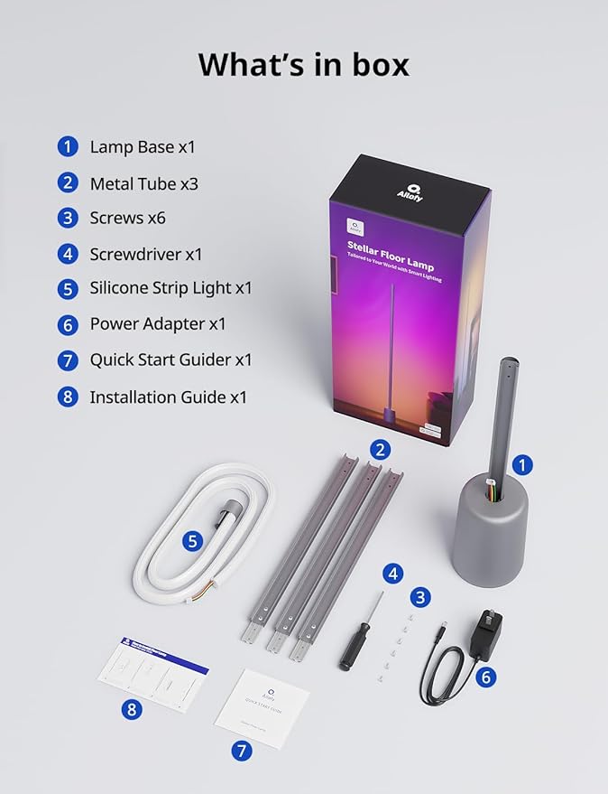 Ailofy Corner Floor Lamp, 1500lm RGBW Corner Lamp Work with Alexa & Google Assistant, 16 Million DIY Colors, Sync with Music, App Control, Modern LED Floor Lamp for Living Room & Bedroom, Silver Grey