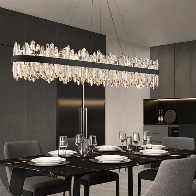 Black Oval Crystal Chandelier L57 inch, 32-Lights Chandeliers Modern Crystal Chandelier Pendant Light Fixture G9 Lights Pendant Ceiling Light for Kitchen Island High Ceiling