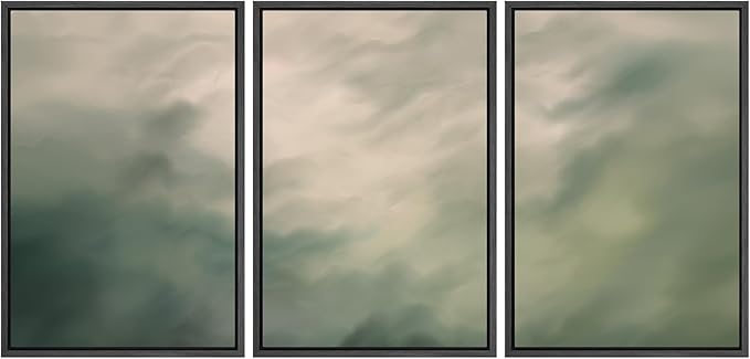 MUDECOR Framed Wall Art Print Set Soft Green Cloudscape Tranquil Abstract Nature Illustrations Modern Art Boho Decorative Colorful Chic for Living Room, Bedroom, Office - 16"x24"x3 Black