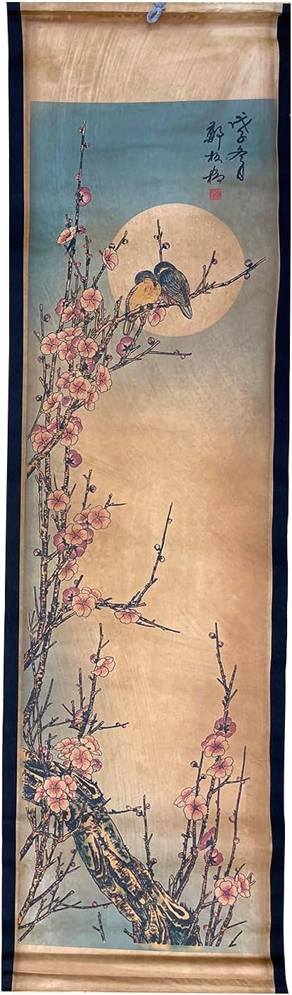 CIFIBIFUN Wall Asia Art Prints Posters Painting Eastern Bird Plants Flower Vintage Style,4 Panels Large Floral Home Walls Foldable Decor (Super Old Aging Paper, A Plants Birds)