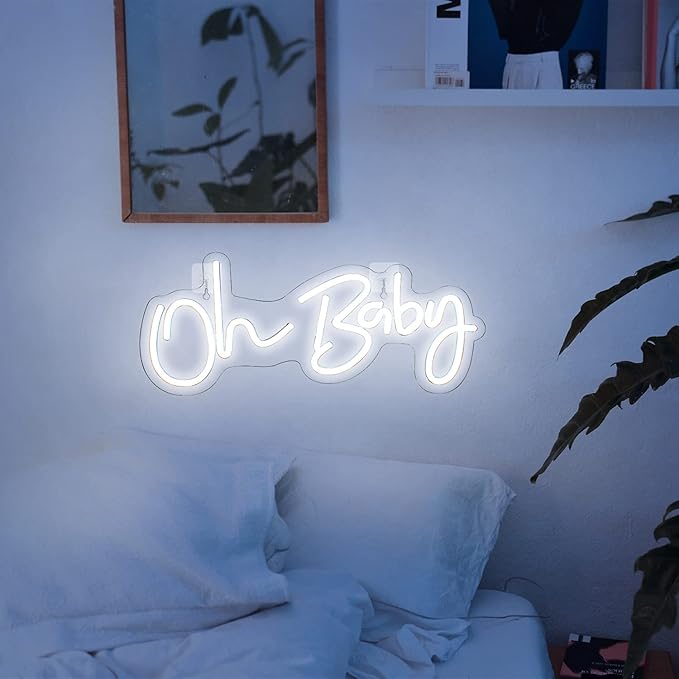 Lucunstar Neon Sign Oh Baby LED Sign for Wall Decor Cold White Neon Lights Up Oh Baby Word LED Light for Nursery Bedroom Game Party Shower Room Decor Gifts for Girls