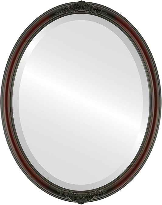 OVALCREST Oval Beveled Wall Mirror for Home Decor - Contessa Style - Rosewood - 18" x 14"