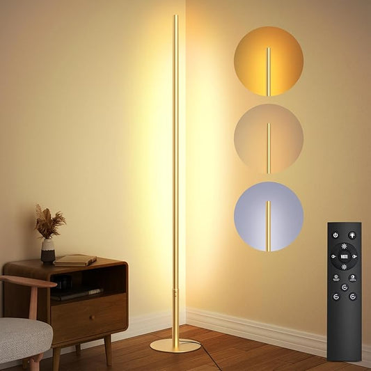 LED Corner Floor Lamp for Living Room, Dimmable Light with Remote, 2700-6500k Stepless Adjustable Colors & Brightness, Modern Reading Bright Light, 58" Standing Lamp for Bedroom (Gold)