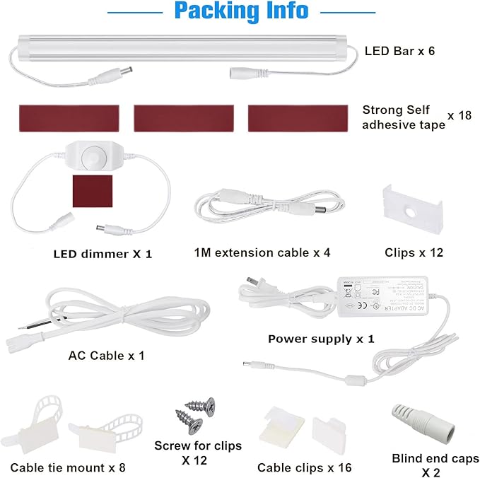 Litever Under Cabinet LED Lighting Kit, Super Bright, 6 PCS 12” Slim Light Bars, 31W 2000 Lumen, Dimmable, Plug or Wired Power Adapter, for Kitchen Cabinets Counter Shelf Workbench (Warm White 3000K)
