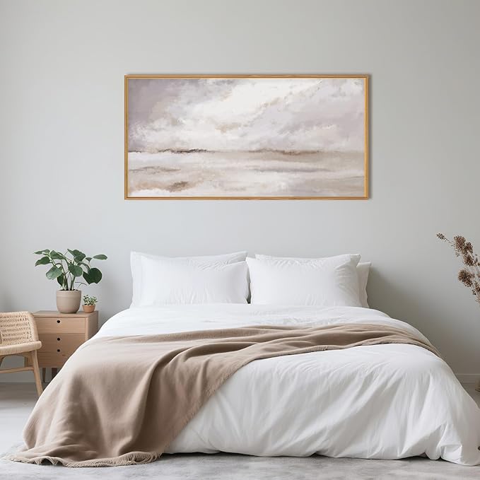 Large Neutral Abstract Framed Canvas Wall Art Set,Minimalist Gray and Beige Pastel Wall Decor,Modern Nature Misty Textured Art Painting for Living Room,Bedroom-20 x40