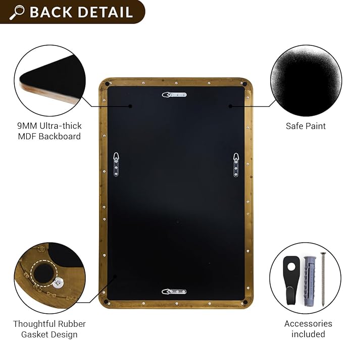 ANDY STAR 24x32 INCH Gold Bathroom Mirror, Brushed Brass Mirror, Rounded Rectangle Mirrors, Anti-Rust SUS304, Tube Metal Framed, 1’’ Deep Wall Mounted Vertically/Horizontal