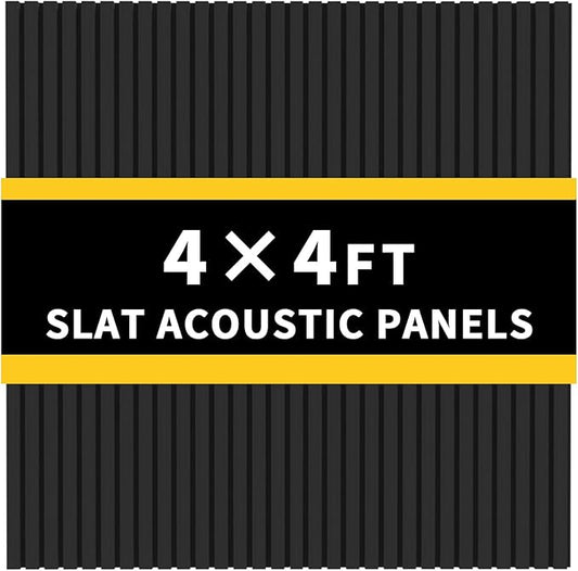 2 PCS wooden slats sound-absorbing panels, 3D groove wood grain sound absorbing panels, stylish decoration, significant noise reduction effect, suitable for walls and ceilings (Matte Black)