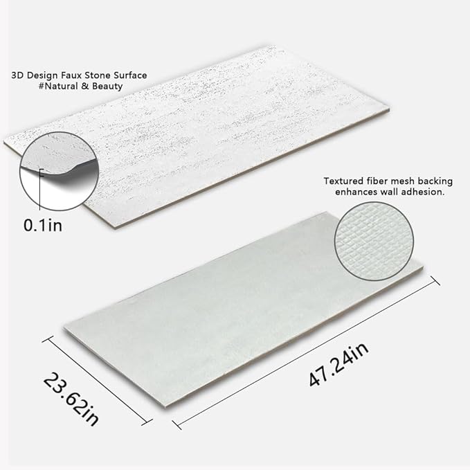 3D Wall Panels Faux Stone Wall Panel for Exterior/Interior Wall, MCM Walls Natural 4PCS 47.2"x23.6" / 30.94 sq ft (Travertine Stone White)