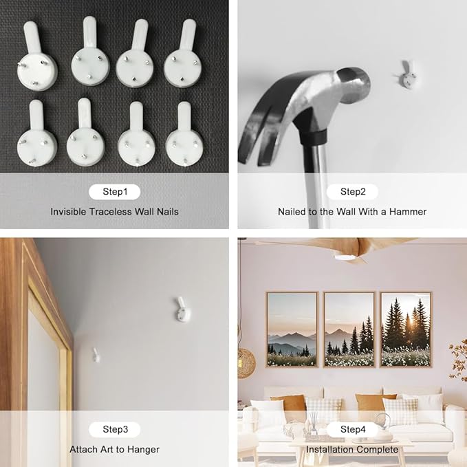 Large Mountain Sunlight Calming Framed Canvas Wall Art Set,Boho Nature Pine Tree Landscape Wall Decor,Modern Sunrise Forest Art Printing for Living Room,Bedroom-24 x36 x3