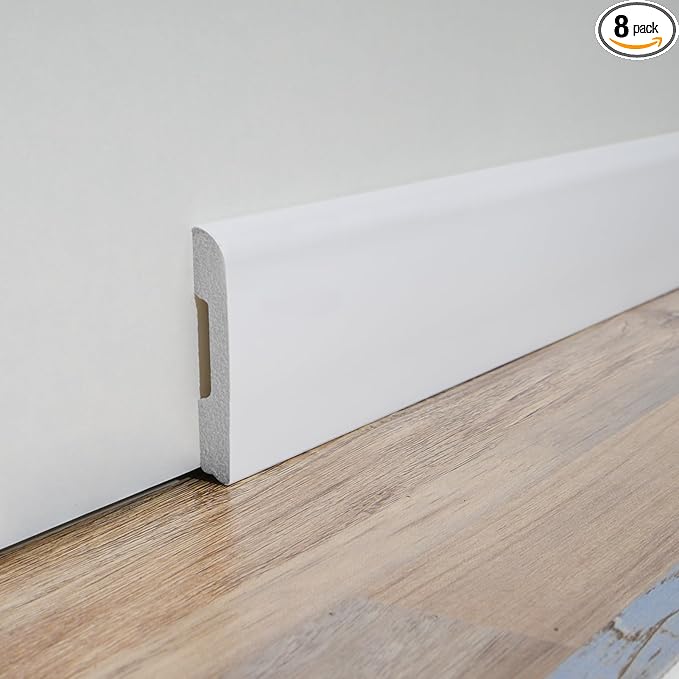 Art3d Wall Baseboard Molding Trim 8-Pack of 56 x 2.6 in., High Impact Polystyrene Skirting Board - Installed with Glue - White