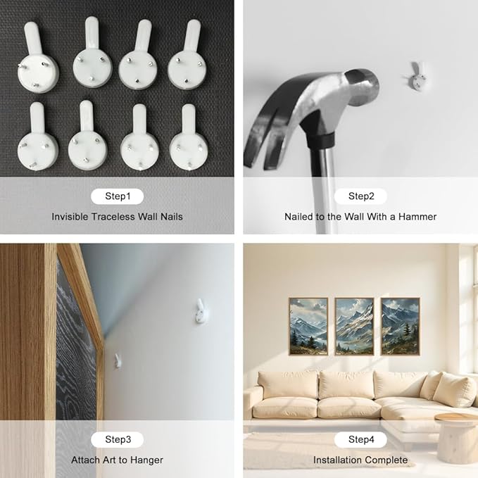 Ausril Nature Mountain Ridge Framed Canvas Wall Art Set, Woodland Landscape Wall Decor, Cloud Misty Forest Wall Painting, Boho Pine Tree River Art Print for Living Room, Bedroom, Office - 16"X24"X3