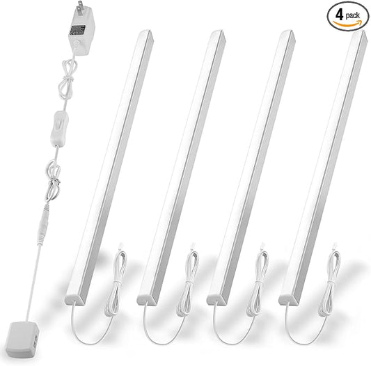 Cabinet Lighting, 4pcs 12" V-Shape Bright LED Light Bars for Under Cabinet, Gun Safe, Locker, Closet, Under Counter, Shelf, Showcase - 1200lm 12W - Pure White (6000K)