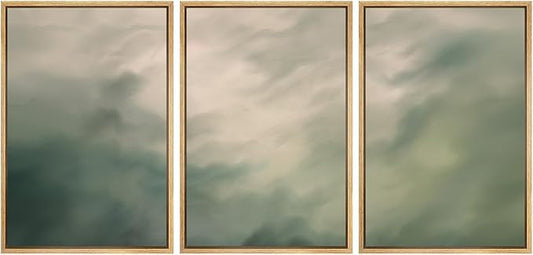 MUDECOR Framed Wall Art Print Set Soft Green Cloudscape Tranquil Abstract Nature Illustrations Modern Art Boho Decorative Colorful Chic for Living Room, Bedroom, Office - 24"x36"x3 Natural