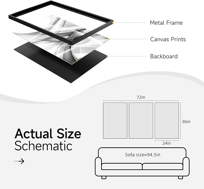 Large Framed Black and White Gold Abstract Lines Wall Art for Living Room, Set of 3 Piece Canvas Paintings Artwork for Walls, Modern Minimalist Lines Art Prints Pictures for Hallway Office Wall Decor 24x36 In