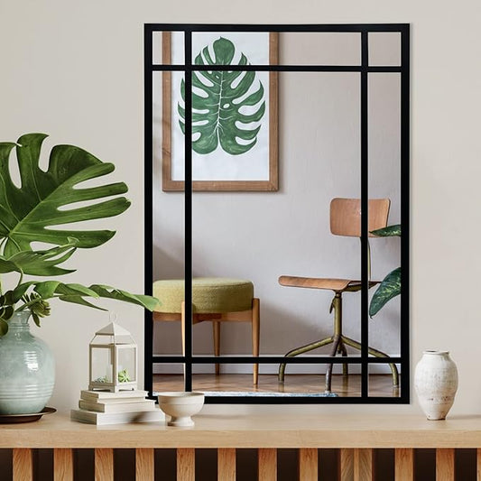 Black Rectangle Mirror, Farmhouse Decorative Wall Mirror for Entryway, Living Room, Bedroom, Hallway, Fireplace, Accent Wall Decor (Black1, 39'' x 27'')