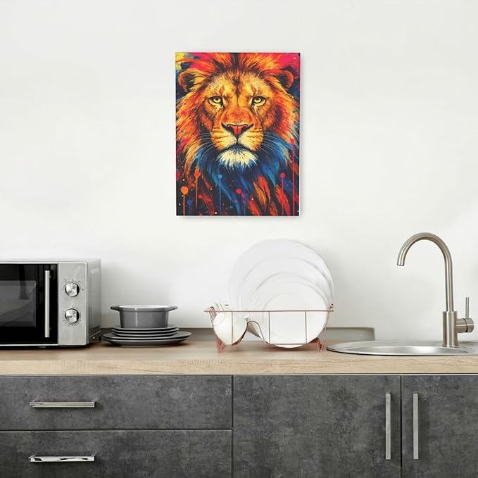 Banksy Lion Wall Art Lion Pictures Street Graffiti Canvas Wall Decor Painting Print Animal Home Modern Artwork Decorations Framed for Living Room Bedroom Bathroom Office 12"X16"