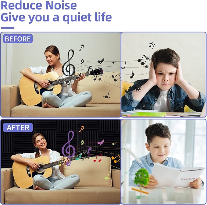 24 Pack Acoustic Panels, 1" X 12" X 12" Acoustic Foam Panels, Sound Proof Foam Panels, Self-Adhesive Soundproof Wall Panels ,Fire-Proofed Soundproofing Wedges,Acoustic Treatment Foams for Home-Black